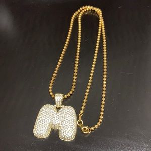 M bubble letter bling necklace